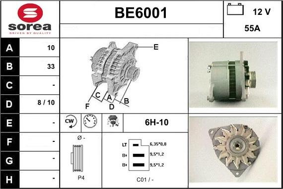 Sera BE6001 - Alternator autospares.lv