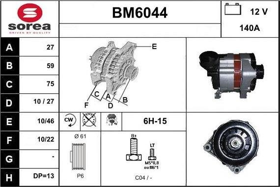 Sera BM6044 - Alternator autospares.lv