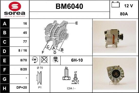 Sera BM6040 - Alternator autospares.lv