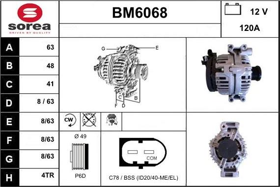 Sera BM6068 - Alternator autospares.lv