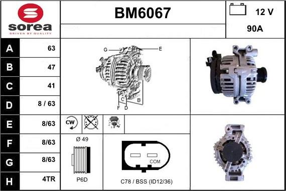 Sera BM6067 - Alternator autospares.lv