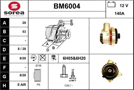 Sera BM6004 - Alternator autospares.lv