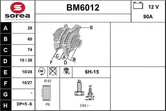 Sera BM6012 - Alternator autospares.lv