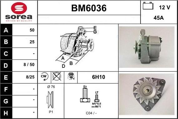 Sera BM6036 - Alternator autospares.lv