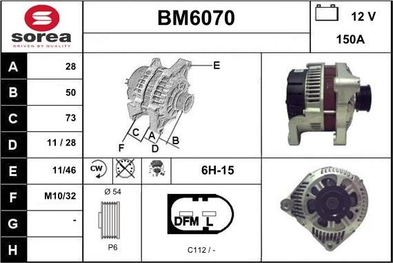 Sera BM6070 - Alternator autospares.lv