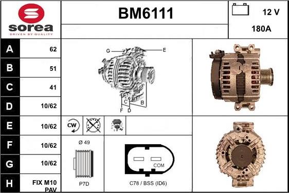 Sera BM6111 - Alternator autospares.lv