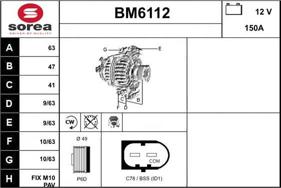 Sera BM6112 - Alternator autospares.lv