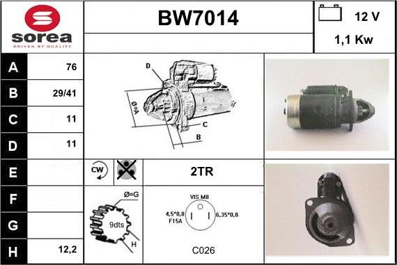 Sera BW7014 - Starter autospares.lv