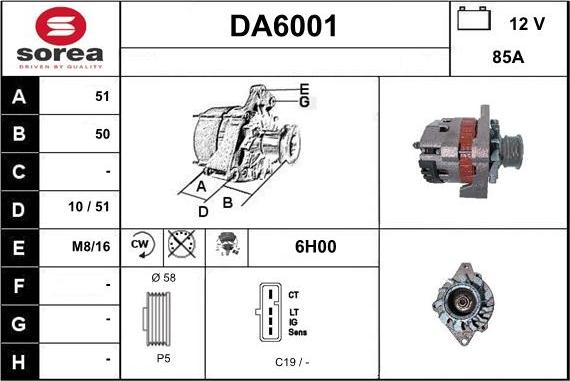 Sera DA6001 - Alternator autospares.lv