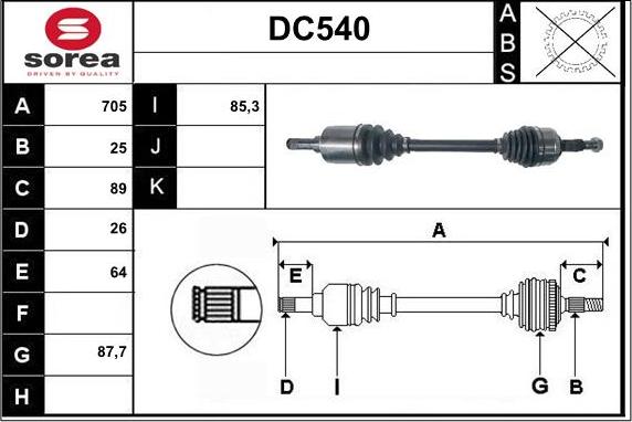 Sera DC540 - Drive Shaft autospares.lv