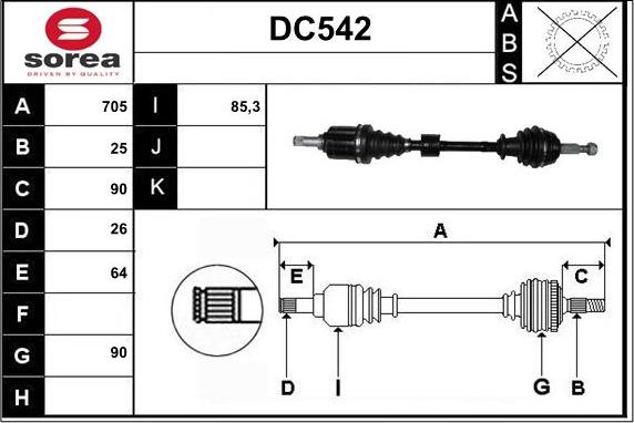 Sera DC542 - Drive Shaft autospares.lv