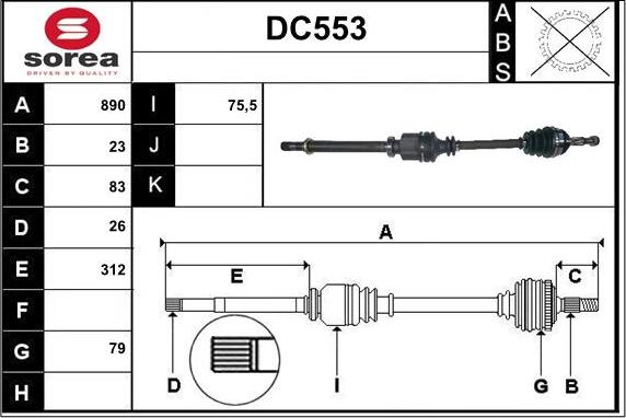 Sera DC553 - Drive Shaft autospares.lv