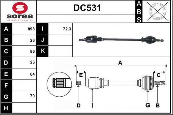 Sera DC531 - Drive Shaft autospares.lv