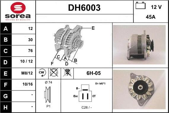 Sera DH6003 - Alternator autospares.lv