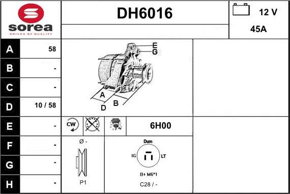 Sera DH6016 - Alternator autospares.lv