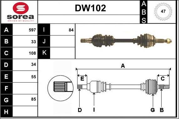 Sera DW102 - Drive Shaft autospares.lv