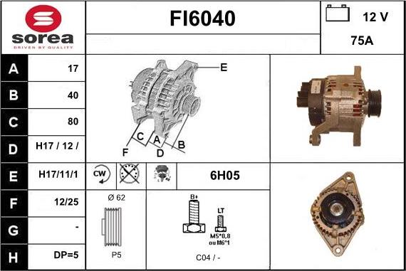 Sera FI6040 - Alternator autospares.lv