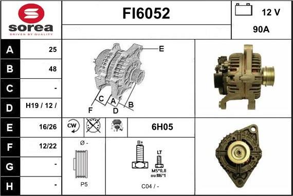 Sera FI6052 - Alternator autospares.lv