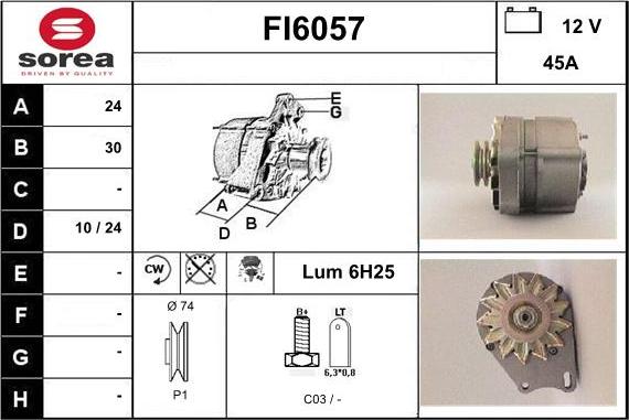 Sera FI6057 - Alternator autospares.lv