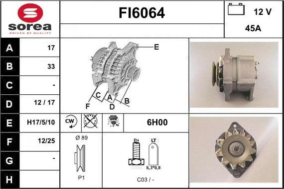 Sera FI6064 - Alternator autospares.lv