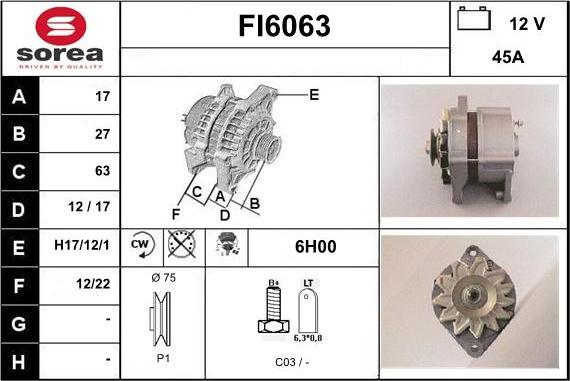 Sera FI6063 - Alternator autospares.lv