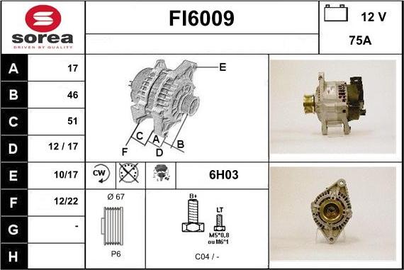 Sera FI6009 - Alternator autospares.lv