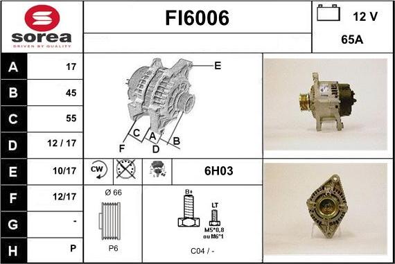 Sera FI6006 - Alternator autospares.lv