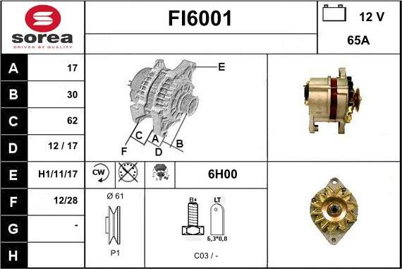 Sera FI6001 - Alternator autospares.lv