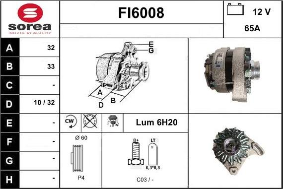 Sera FI6008 - Alternator autospares.lv