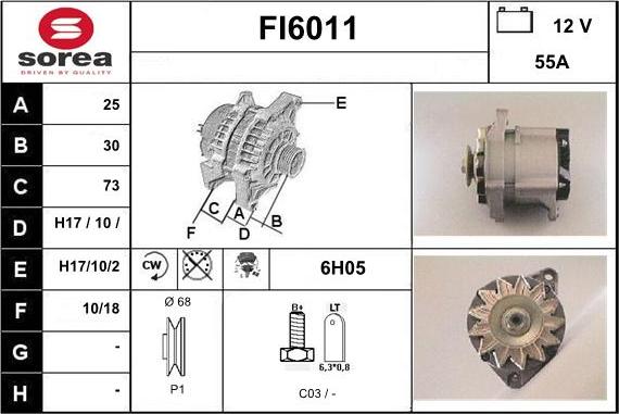 Sera FI6011 - Alternator autospares.lv