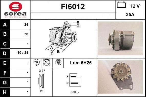 Sera FI6012 - Alternator autospares.lv