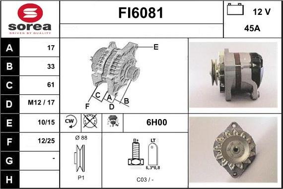 Sera FI6081 - Alternator autospares.lv