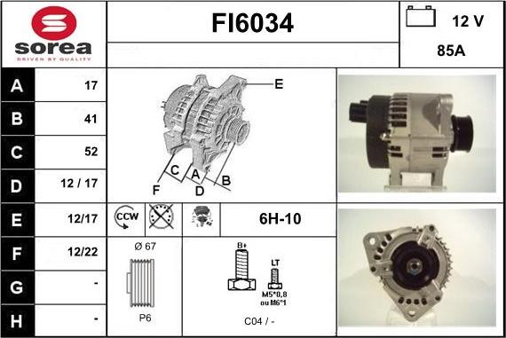 Sera FI6034 - Alternator autospares.lv