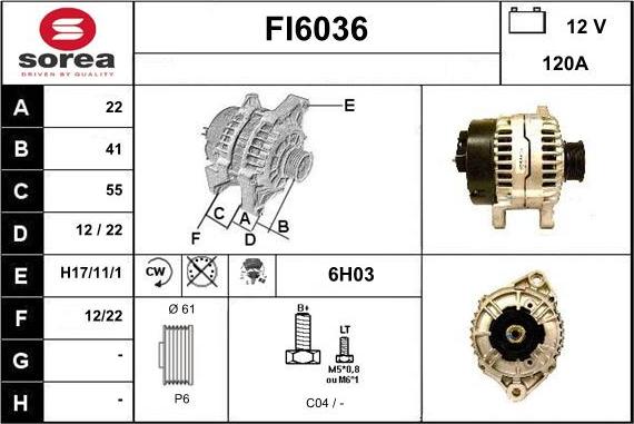 Sera FI6036 - Alternator autospares.lv