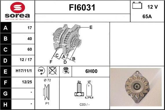 Sera FI6031 - Alternator autospares.lv