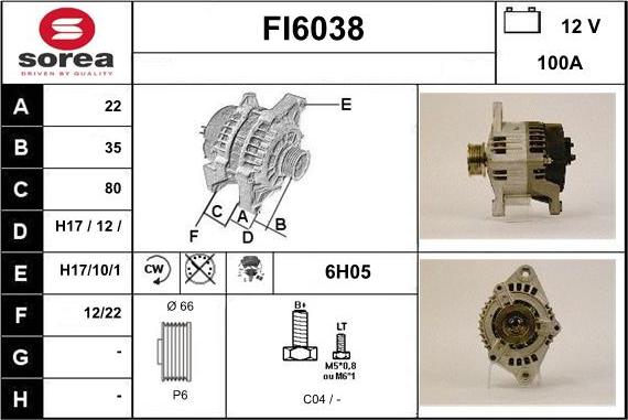 Sera FI6038 - Alternator autospares.lv