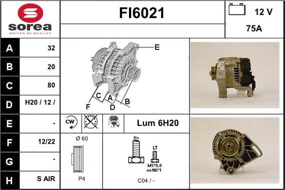 Sera FI6021 - Alternator autospares.lv