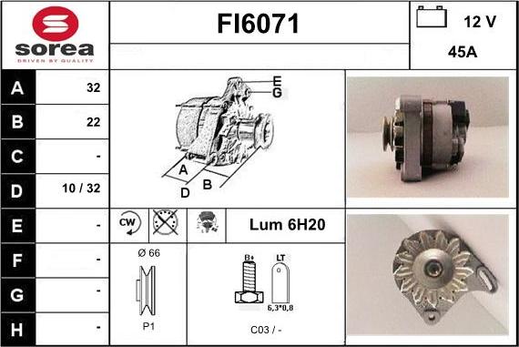 Sera FI6071 - Alternator autospares.lv