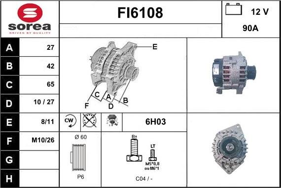 Sera FI6108 - Alternator autospares.lv