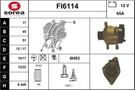 Sera FI6114 - Alternator autospares.lv