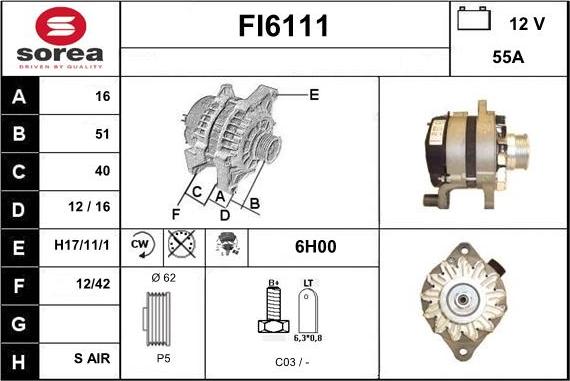 Sera FI6111 - Alternator autospares.lv