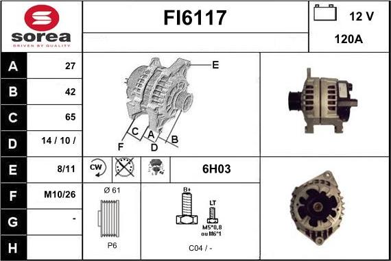 Sera FI6117 - Alternator autospares.lv