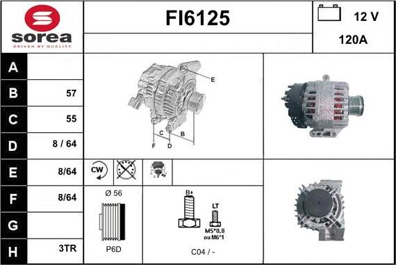 Sera FI6125 - Alternator autospares.lv