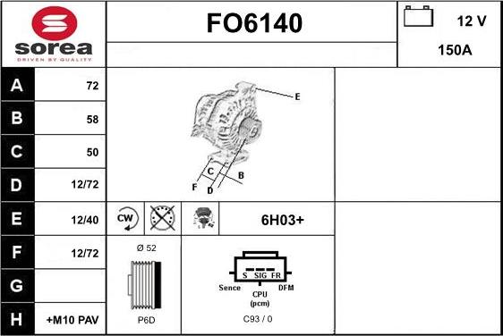 Sera FO6140 - Alternator autospares.lv