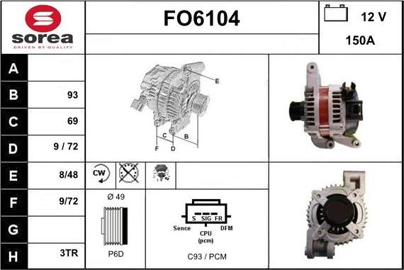 Sera FO6104 - Alternator autospares.lv