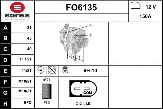 Sera FO6135 - Alternator autospares.lv