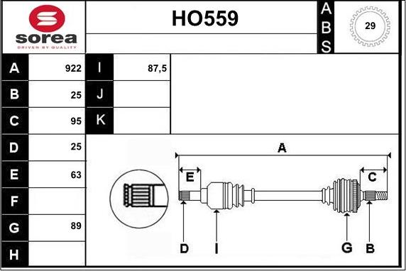 Sera HO559 - Drive Shaft autospares.lv