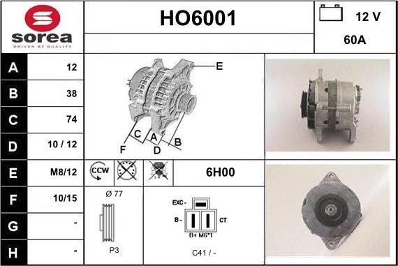 Sera HO6001 - Alternator autospares.lv