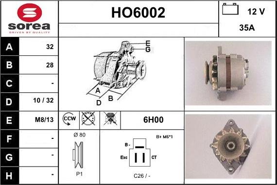 Sera HO6002 - Alternator autospares.lv