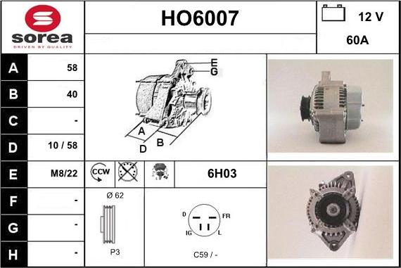 Sera HO6007 - Alternator autospares.lv